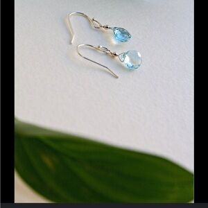 Elegant Silver and Blue aquamarine gemstone Drop Earrings, minimalist